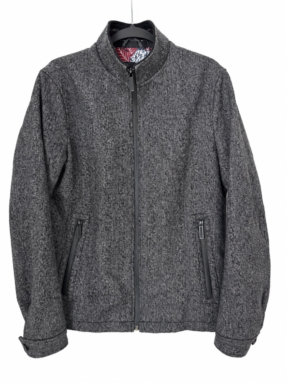 NWOT Ted Baker Soho Wool Blend Bomber Jacket Gray Herringbone Funnel Size 3 / M